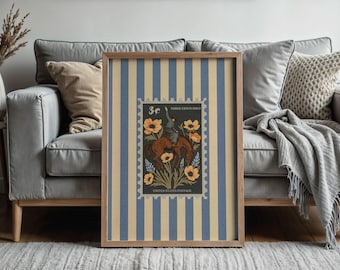 Vintage Striped Rodeo Print Wall Art Rustic Mid West Mid Century Modern Decor Retro Horse Aesthetic Print Western Poster Bedroom Cowboy