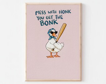 Goose Print • Funny Gen Z Living Room Decor • Trendy Duck Wall Art • Playful Animal Cartoon Poster