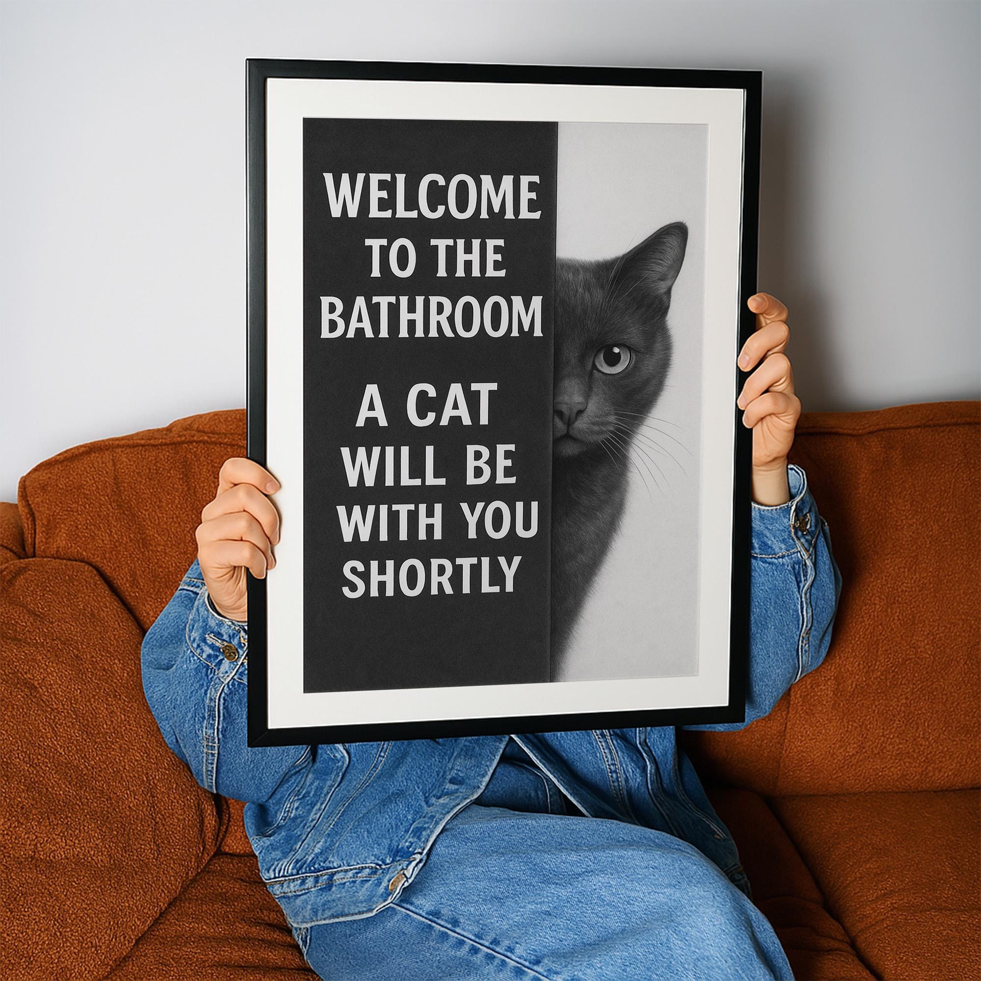 Funny Cat Bathroom Sign, Cat Peeking Wall Art, Cat Bathroom Art ...