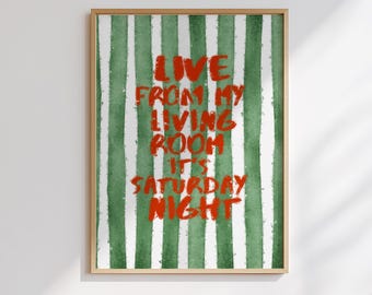 Funky Retro Typography Poster | Live From My Living Room | Funny Quote Wall Art | Maximalist Printable Decor | Digital Download