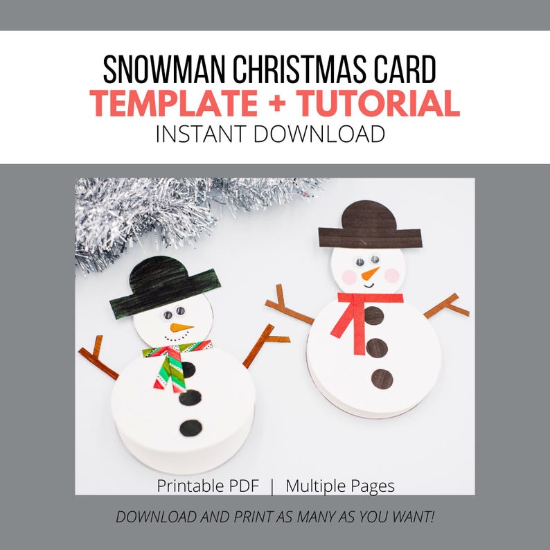 DIY Snowman Christmas Card Template: Printable Kids Craft (PDF Download ...