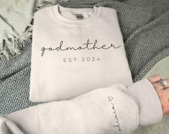 Godmother Sweatshirt - Personalized Godmom Gift, Baptism Family Names Graphic Crewneck