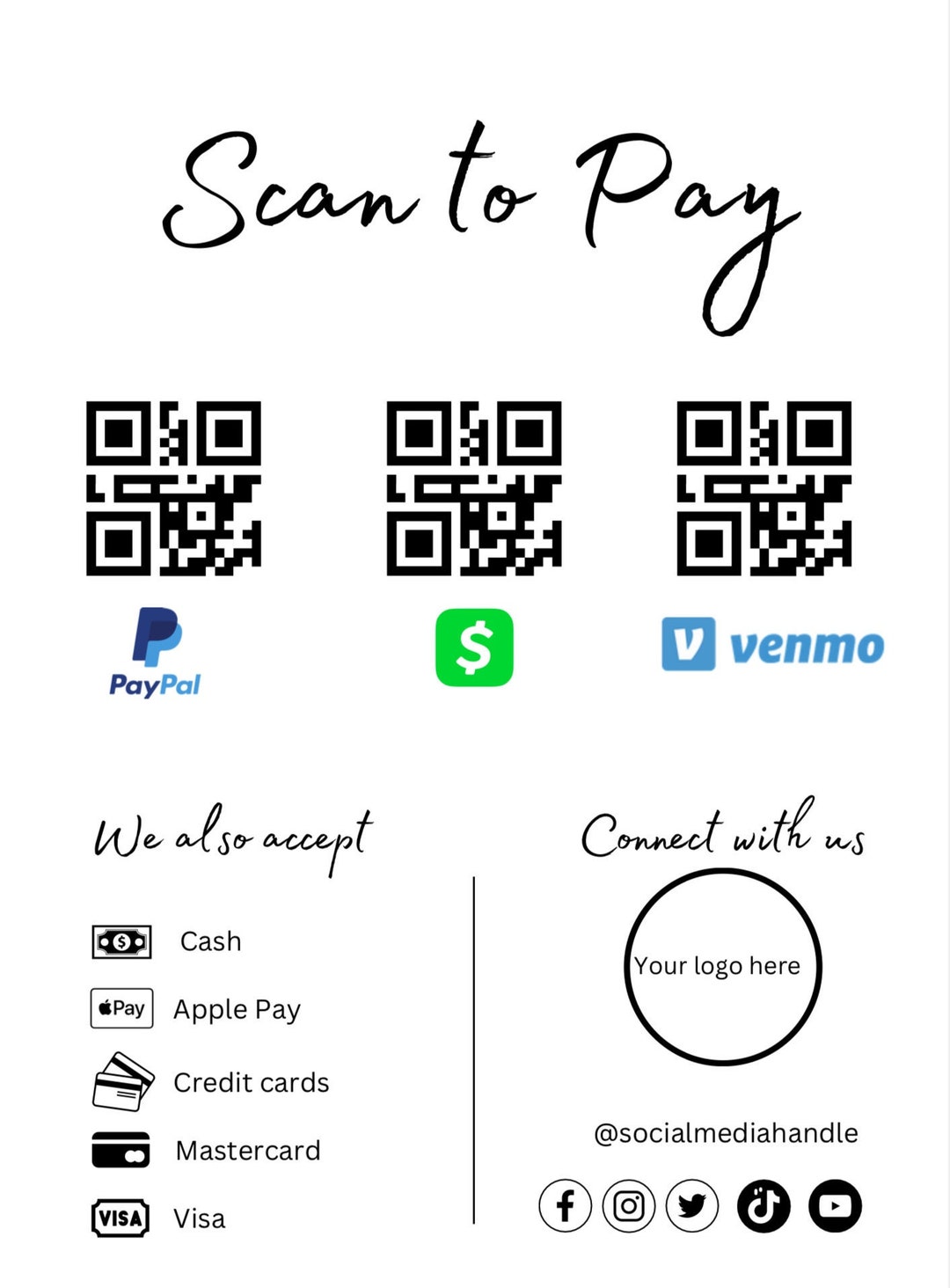 Editable Scan to Pay Card QR Code Sign Template QR Code Etsy