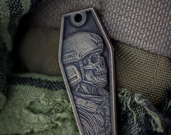 No Fight No Victory Skull Soldier Brass Coffin Pendant
