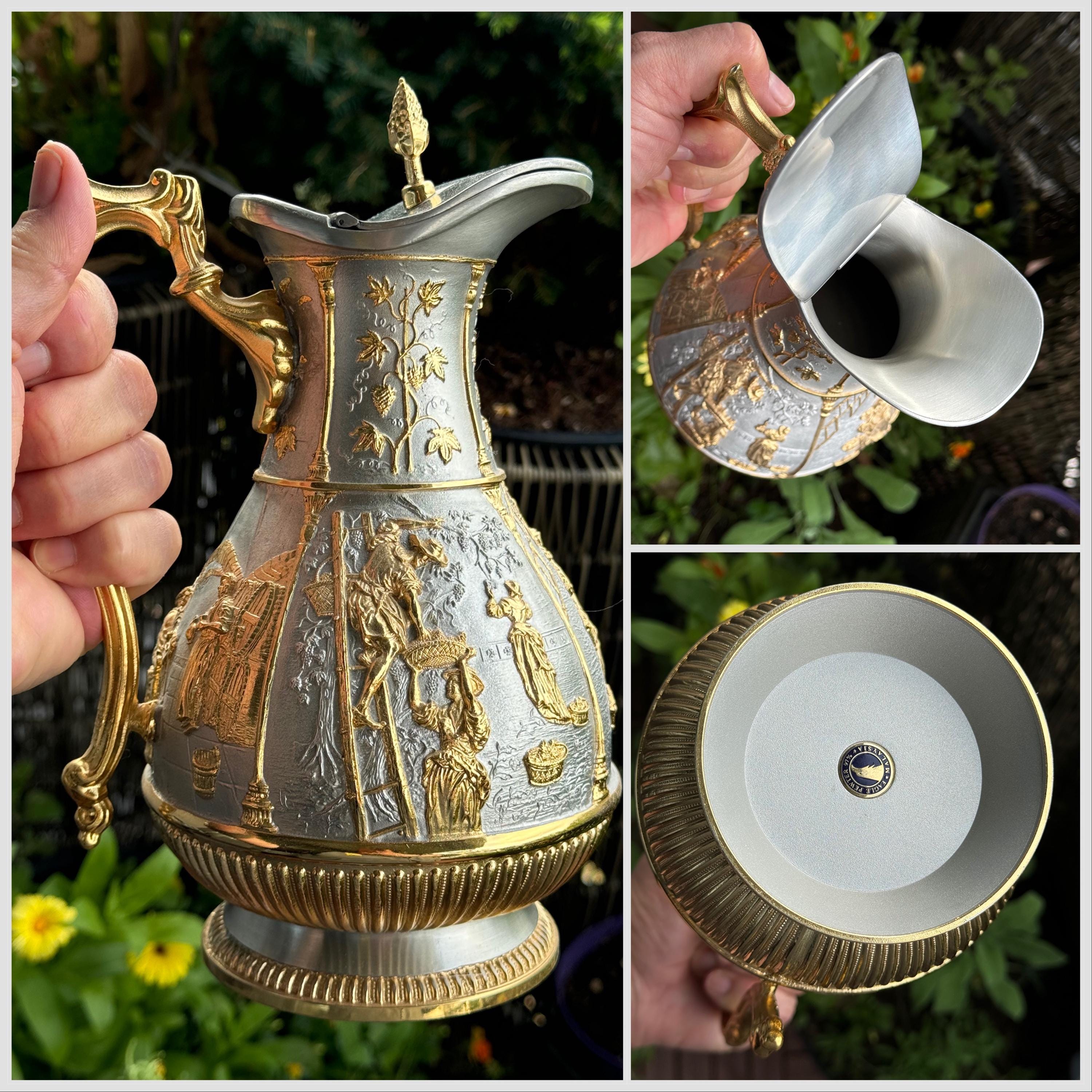 Malaysia Pewter 7 Pieces SET: Water Pitcher, Glasses and Tray