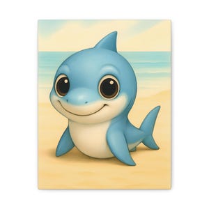 Impression d'art requin mignon, décoration de chambre d'enfants, art mural sur le thème de la plage, décoration de chambre d'enfant, cadeau pour les amoureux de l'océan, décoration amusante pour enfants