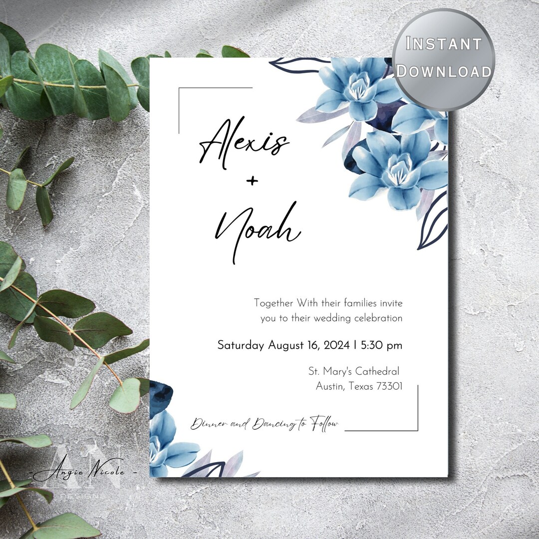 Dusty Blue Wedding Invitation, DIY Wedding Invitations, Dusty Blue