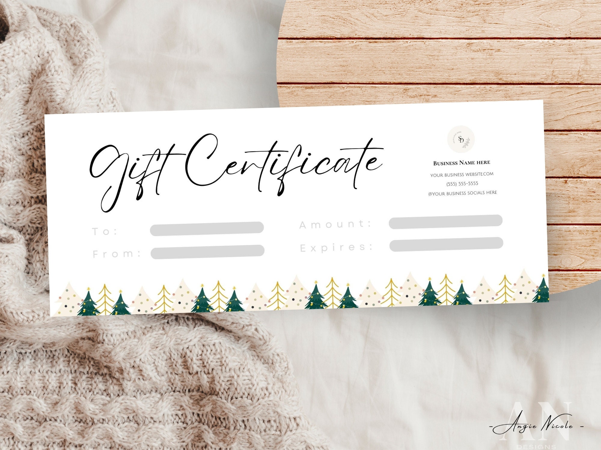 Printable Gift Certificate for Small Business, Christmas Gift Voucher ...