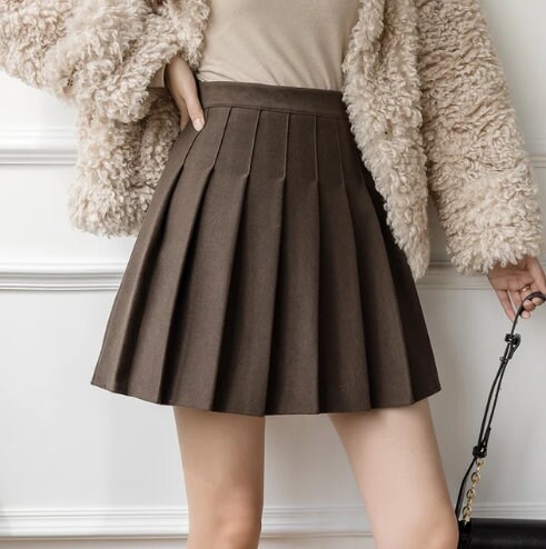 Khaki Pleated Skirt Etsy Canada