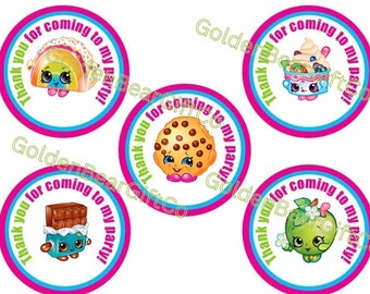 Digital Shopkins Large Round Thank You GIFT TAGS/ STICKERS Downloadable