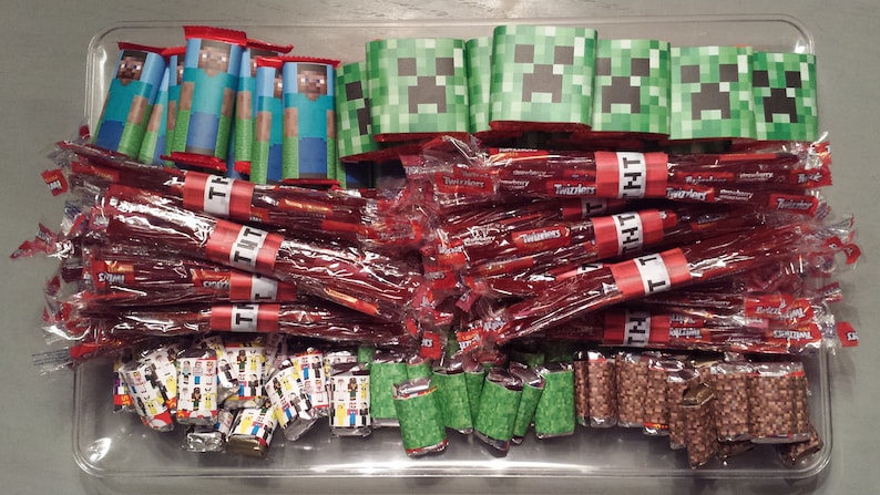 MineCraft Set of 60 Candy Wrappers for Birthday Parties Printed & Ready for Use image 1