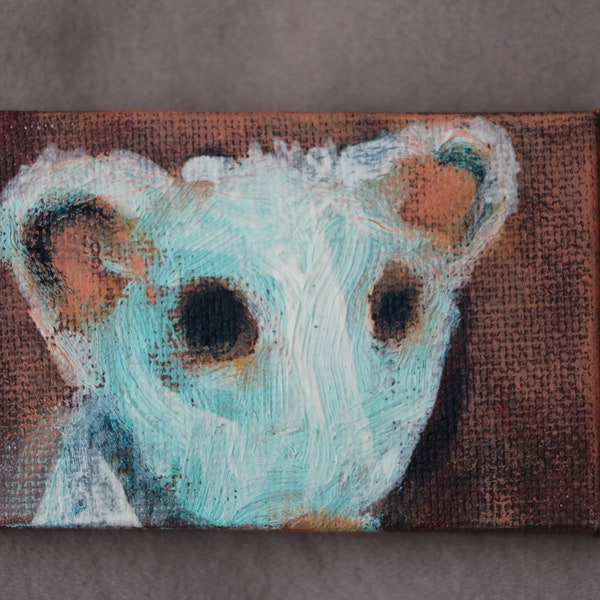 Unique TeenyTinyOilPainting of a White Mouse Head Sitting or Standing Extremely Close Up