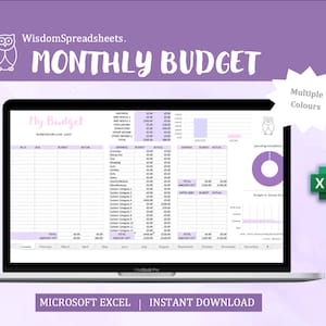 Monthly Budget Spreadsheet Template for Excel, Budget Planner, Budget Template, Financial Planner, Excel Template, Budget Dashboard