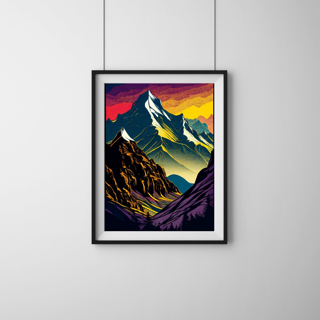 Modern Pop Art Wall Art Print Abstract Mountain Landscape Available in Various Sizes Unframed Etsy