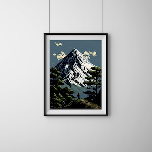 Pixelated Art Poster of Mt. Fuji - 2 Sizes - Modern Home Decor - Gift for Gamers - *UNFRAMED*