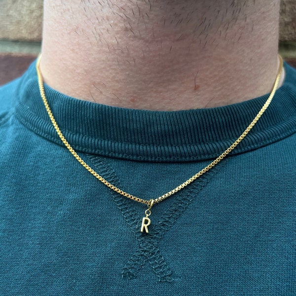 18K Gold Initial Letter Necklace - Mens Initial Necklace - Small Gold Letter Pendant Necklace For Men - Mens Personalised Jewelry Gifts UK