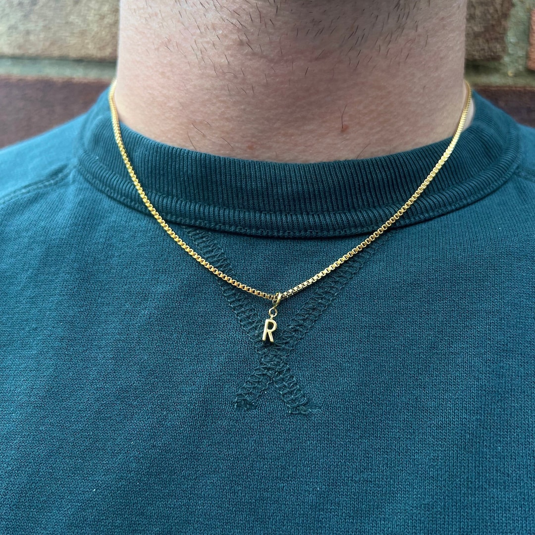 18K Gold Initial Letter Necklace Mens Initial Necklace Small Gold