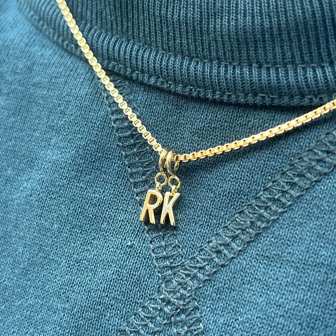 18K Gold Initial Letter Pendant Necklace Micro Gold Initial With Chain