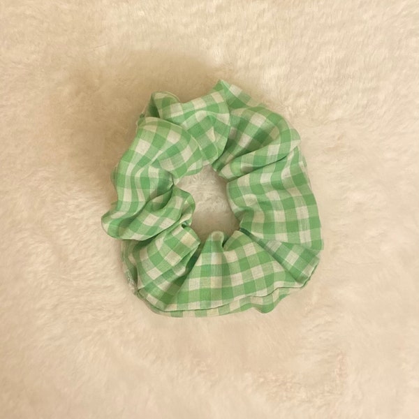 green gingham handmade scrunchie hair tie girl gift organic cotton scrunchie hair care accessories stocking stuffers gifts for teen girls
