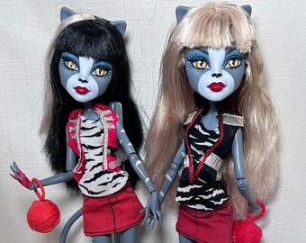 Monster High Dolls Meowlody and Purrsephone, Original Mattel collectible dolls, Monster High clothes and accessories-limited edition- OOAK