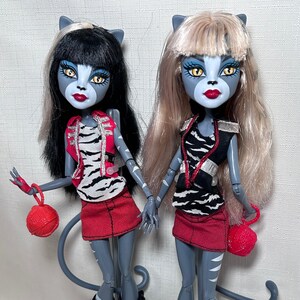 Monster High Dolls Meowlody and Purrsephone, Original Mattel collectible dolls, Monster High clothes and accessories-limited edition- OOAK