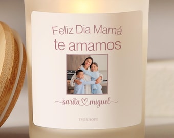 Feliz Dia Mamá Vela personalizada con foto Te Amamos Mamá Regalo español Regalo del Día de la Madre Vela personalizada con foto familiar