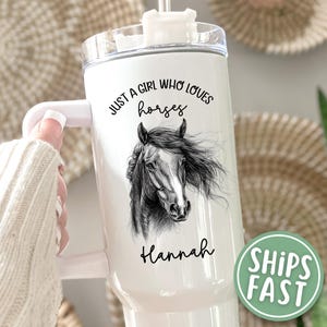Personalized Horse Tumbler, 40oz Horse Tumbler with Handle, Custom Horse Tumbler with Straw, Animal Lover Travel Mug, Horse Lover Cup Mug