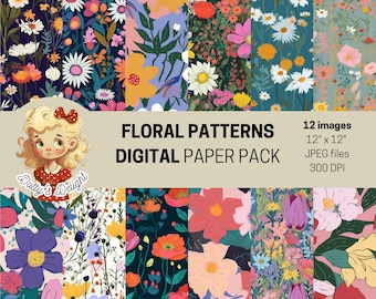 Digital Paper Pack 12 Seamless Floral Patterns