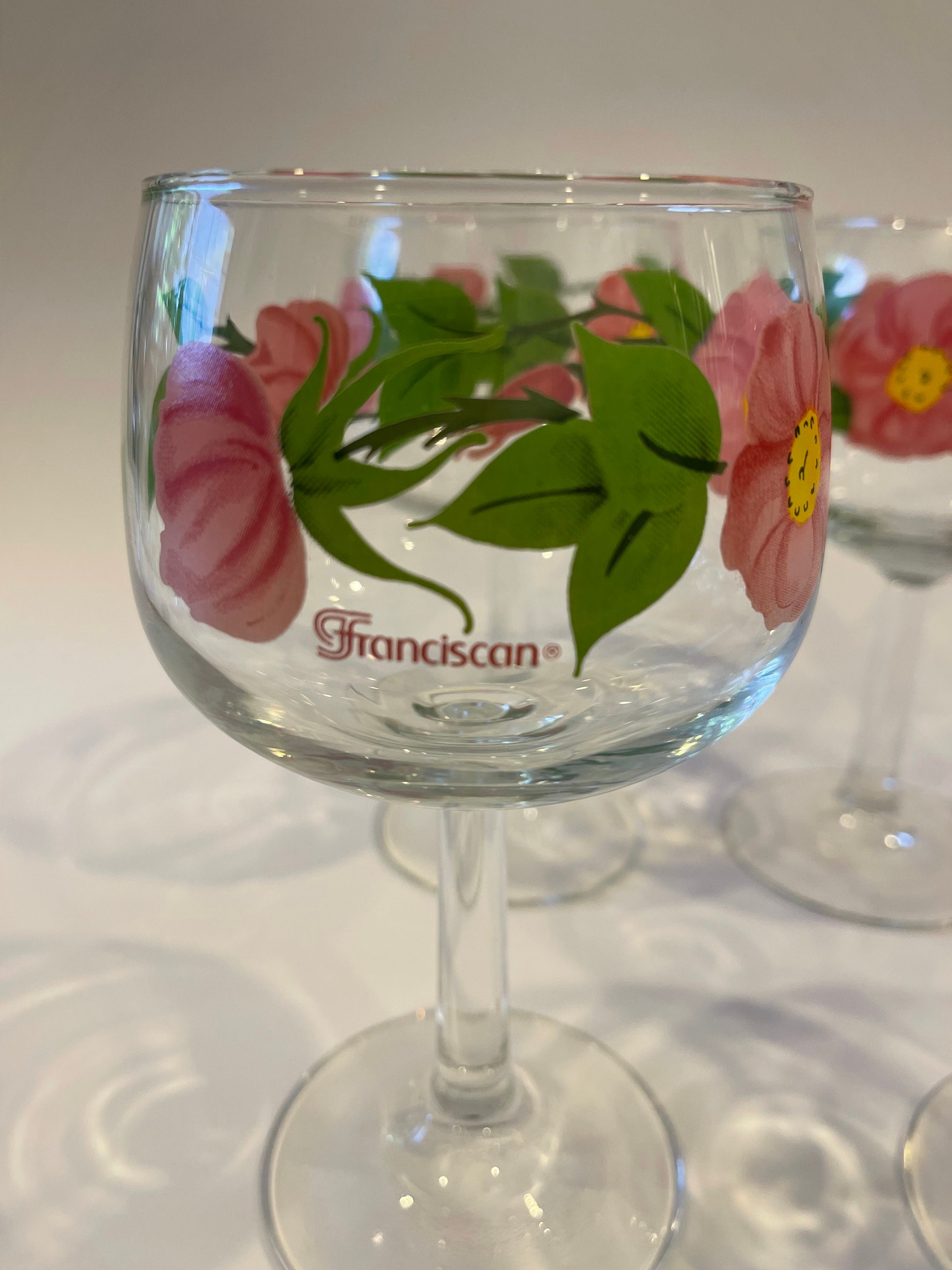 Rare and Vintage Franciscan Desert Rose Wine Glasses Set of Made in  Mint and signed