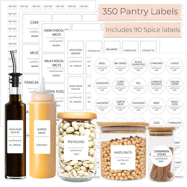 LIV&LOVE Minimalist Pantry Labels for Kitchen Container Spice Jars - Kitchen Labels for Storage Bins, Spice Labels Pantry Stickers