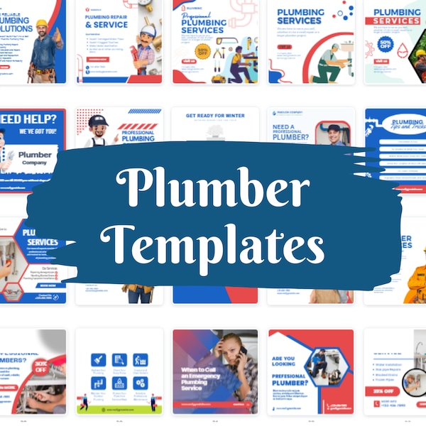 Plumber Social Media Templates, Plumber Instagram Templates, Plumber Canva Templates, Plumber Facebook Templates