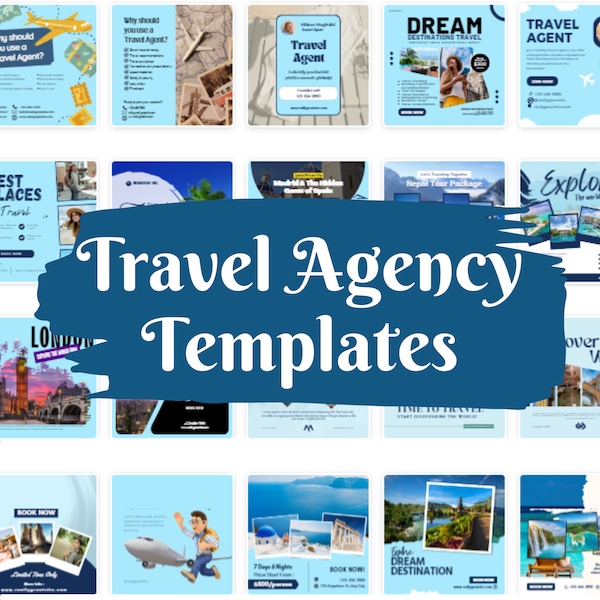 Travel Agency Social Media Templates, Travel Agency Instagram Templates, Travel Agency Canva Templates, Travel Agency Facebook Templates