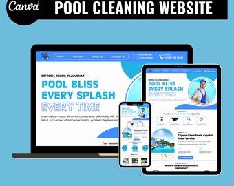 Pool Cleaning Website Template for Canva – Easy-to-Edit Design, Publish in Minutes (Digital Download)