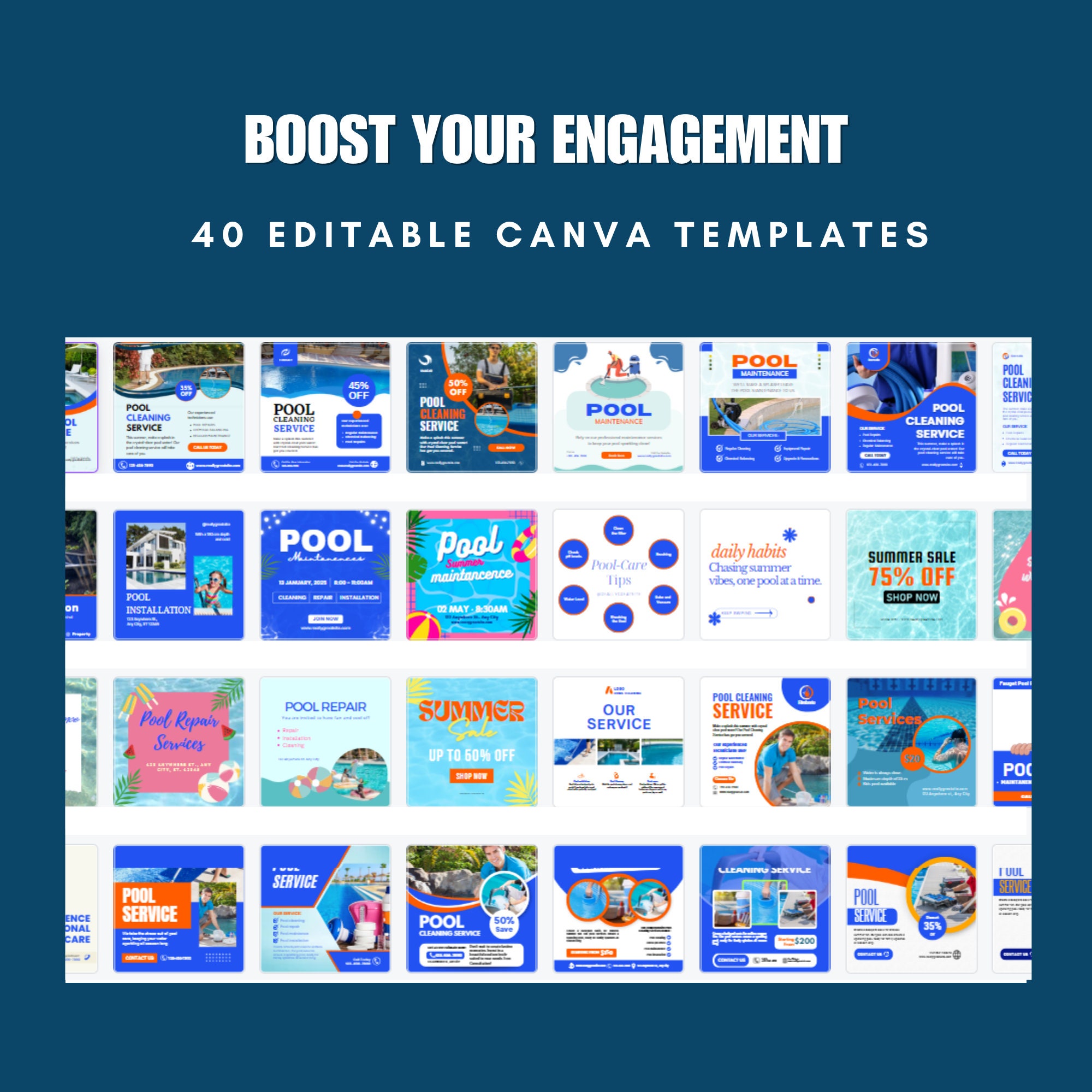 Pool Cleaning Social Media Templates – Canva Designs for Instagram ...