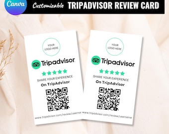 Scheda di recensione di TripAdvisor – Codice QR modificabile per feedback e valutazione (download digitale del modello Canva 50 x 85 mm)