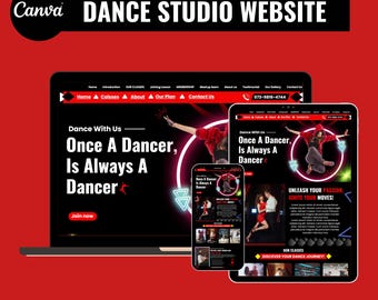 Dance Studio Website Template for Canva – Easy-to-Edit Design, Publish in Minutes (Digital Download)