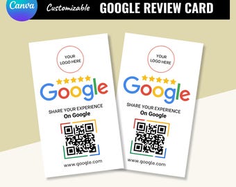 Google Review Card – Editable QR Code Feedback & Rating Sign (Canva Template Digital Download 50x85mm)