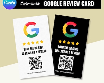 Google Review Card – Editable QR Code Feedback & Rating Sign (Canva Template Digital Download 50x85mm)