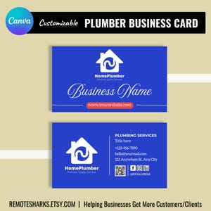 Klempner Visitenkarte Canva Vorlage, DIY Visitenkarte, bearbeitbares minimalistisches Design, 2x3,5 und 3,5x2 Zoll, druckbarer digitaler Download