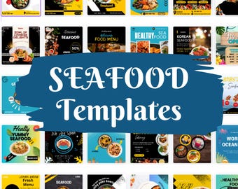 Seafood Social Media Templates – Editable Canva Designs for Instagram & Facebook (1x1 Square, Digital Download)