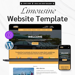 Template per sito web di limousine – Tema WordPress Divi per servizi di limousine, noleggio auto e trasporto di lusso.