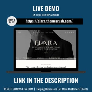 Live demo preview of Elara Divi website template for agencies and coaches