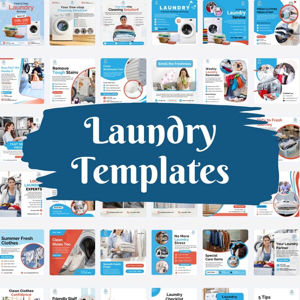 Laundry Service Social Media Templates Canva | 40 Clean & Professional Laundry Business Post Designs