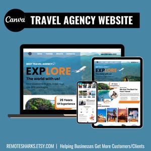 Plantilla de sitio web para agencia de viajes, diseño de sitio web para agencia de viajes, plantilla de sitio web CANVA para agencia de viajes, lanzamiento de sitio web para agencia de viajes en 1 hora