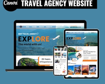 Travel Agency Website Template for Canva – Easy-to-Edit Design, Publish in Minutes (Digital Download)