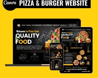 Pizza & Burger Restaurant Website Template for Canva – Easy-to-Edit Design, Publish in Minutes (Digital Download)