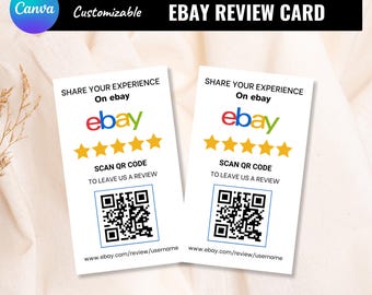eBay Review Card – Editable QR Code Feedback & Rating Sign (Canva Template Digital Download 50x85mm)
