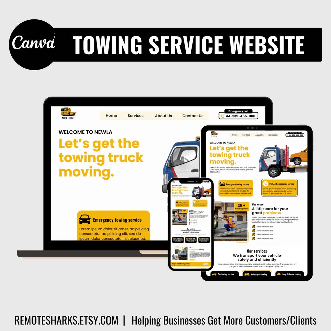 Towing Website Template for Canva Easytoedit Design, Publish in