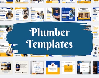 Modelli per social media per idraulici: post di Canva su Instagram e Facebook per servizi di riparazione di tubi e impianti idraulici