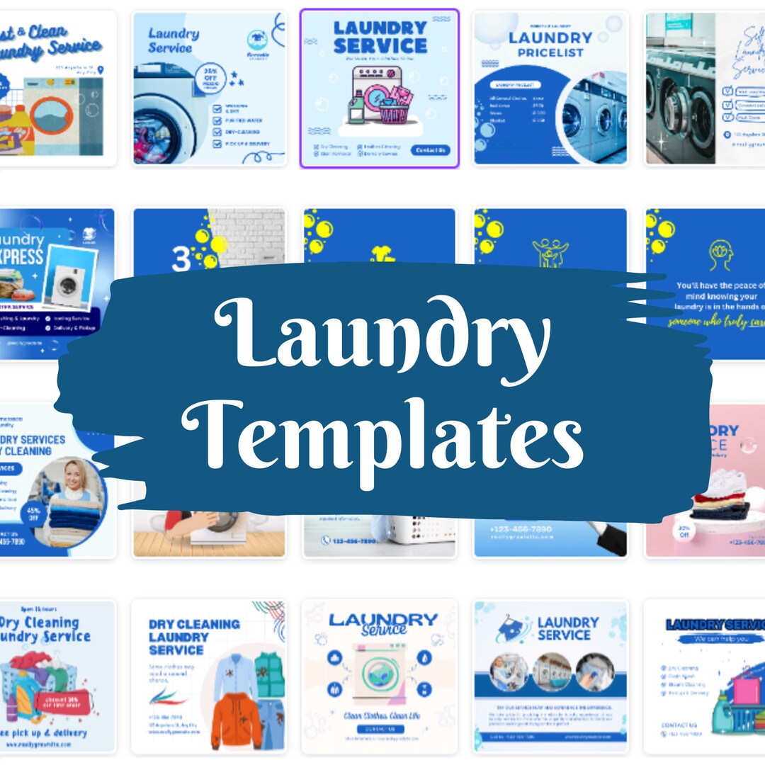 Laundry Service Social Media Templates Canva | 40 Clean & Professional ...
